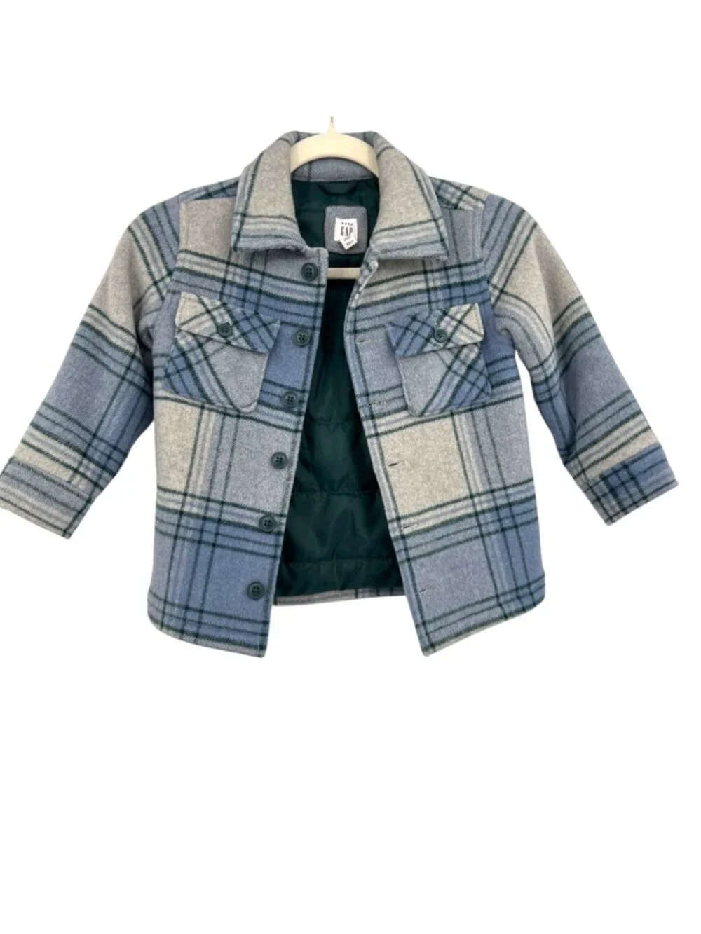 Baby Gap Toddler Plaid Wool-Blend Shirt Jacket Shacket Gray Blue Size 4T
